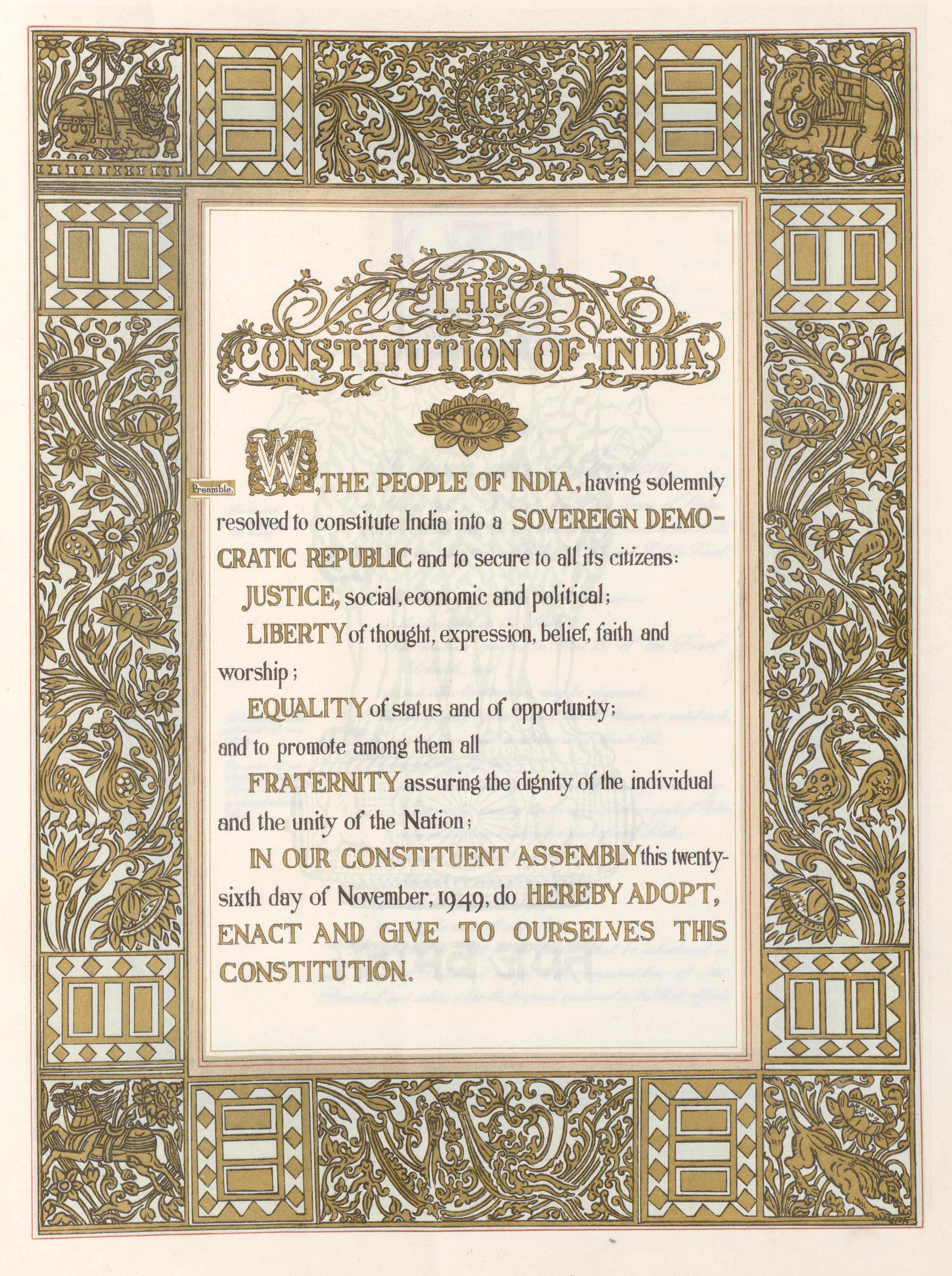 Original Constitution of India preamble page